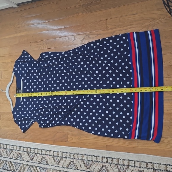 LIZ CLAIBORNE WOMENS BLUE & WHITE SYMMETRICAL SMALL CAP SLEEVES DRESS SIZE LARGE - Picture 9 of 12